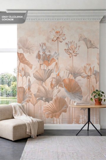 Dreamwall Somon Tonlarında Lotus Çiçekleri ve YapraklarıTek Parça Tekstil Duvar Kağıdı