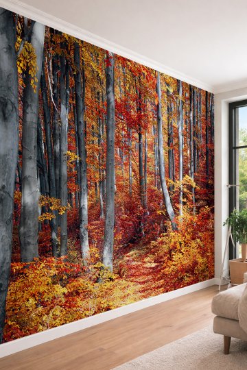 Dreamwall Sonbahar Ormanı - Salon ve Ofis İçin Derinlik Etkili Tek Parça Duvar Kağıdı