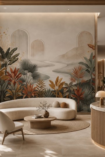Dreamwall Sonbahar Vadisi- Bohem Kemer ve Tropik Kolaj Desenli Tek Parça Tekstil Duvar Kağıdı küçük görsel 2