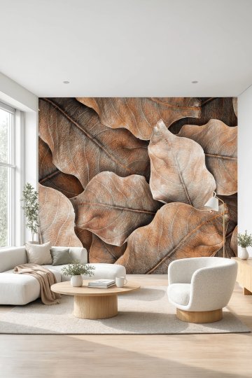Dreamwall Sonbaharın Damar İzleri- Kuru Yaprak Desenli Tek Parça Tekstil Duvar Kağıdı küçük görsel 2