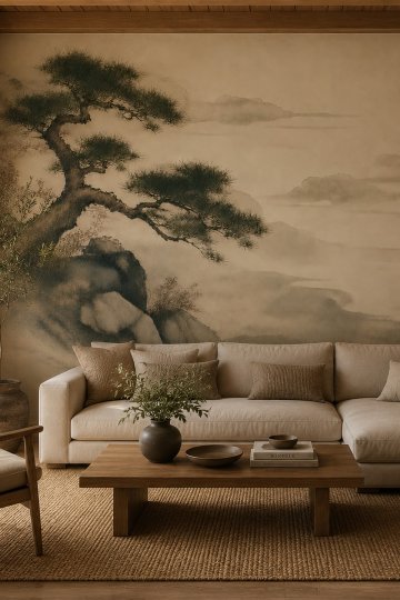 Dreamwall Sonsuzluğa Bakan Çam Ağacı Desenli Tek Parça Tekstil Duvar Kağıdı küçük görsel 2