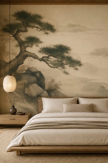 Dreamwall Sonsuzluğa Bakan Çam Ağacı Desenli Tek Parça Tekstil Duvar Kağıdı küçük görsel 3