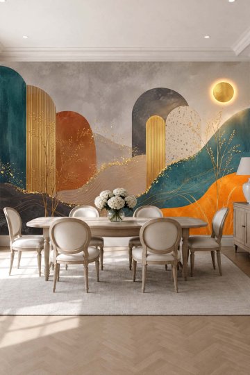Dreamwall Soyut Altın Işıltılı Kemer Desenli Tek Parça Tekstil Duvar Kağıdı  küçük görsel 2