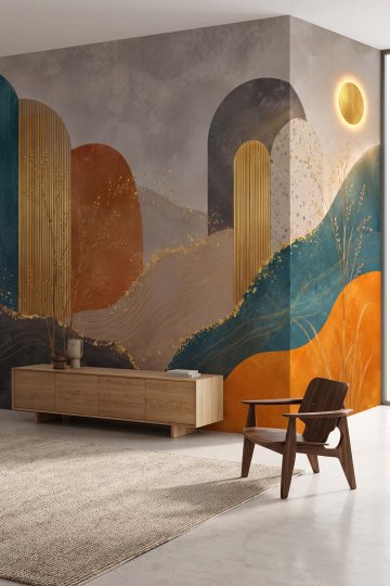 Dreamwall Soyut Altın Işıltılı Kemer Desenli Tek Parça Tekstil Duvar Kağıdı  küçük görsel 3
