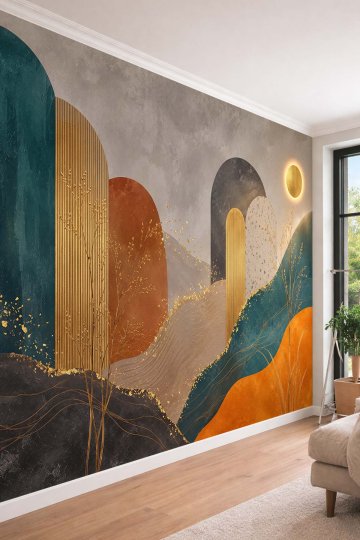 Dreamwall Soyut Altın Işıltılı Kemer Desenli Tek Parça Tekstil Duvar Kağıdı  küçük görsel 4