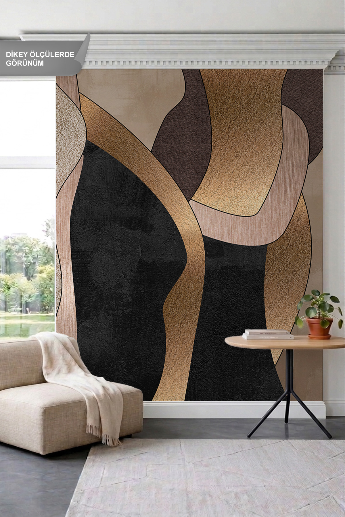 Dreamwall Soyut Dalgalı Formlar Altın Çizgi Motifli Tek Parça Tekstil Duvar Kağıdı görsel 1