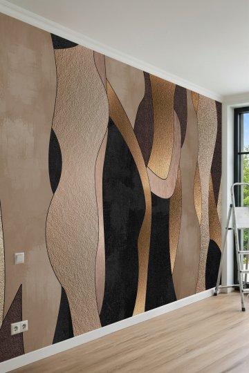 Dreamwall Soyut Dalgalı Formlar Altın Çizgi Motifli Tek Parça Tekstil Duvar Kağıdı küçük görsel 2