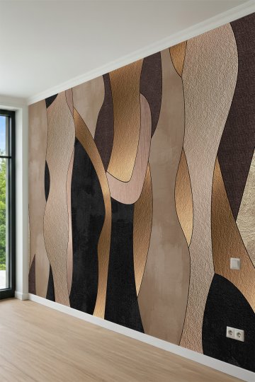 Dreamwall Soyut Dalgalı Formlar Altın Çizgi Motifli Tek Parça Tekstil Duvar Kağıdı küçük görsel 3