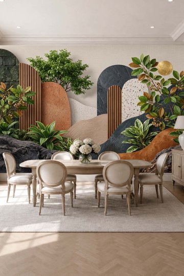 Dreamwall Soyut Geometrik Bitki Desenli Tek Parça Tekstil Duvar Kağıdı 