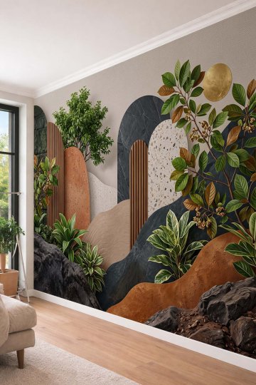 Dreamwall Soyut Geometrik Bitki Desenli Tek Parça Tekstil Duvar Kağıdı  küçük görsel 2