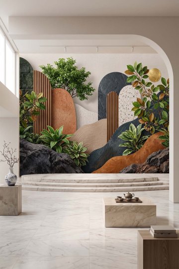 Dreamwall Soyut Geometrik Bitki Desenli Tek Parça Tekstil Duvar Kağıdı  küçük görsel 3