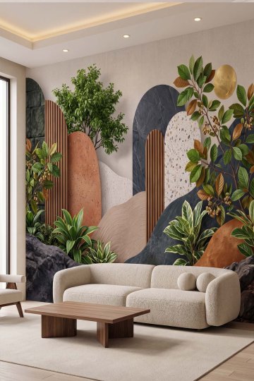 Dreamwall Soyut Geometrik Bitki Desenli Tek Parça Tekstil Duvar Kağıdı  küçük görsel 4