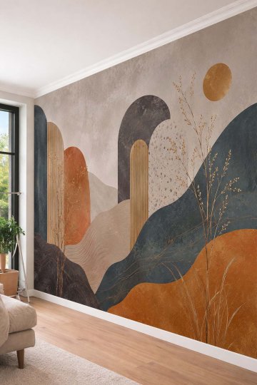Dreamwall Soyut Geometrik Kemerli Soft Desenli Tek Parça Tekstil Duvar Kağıdı  küçük görsel 2
