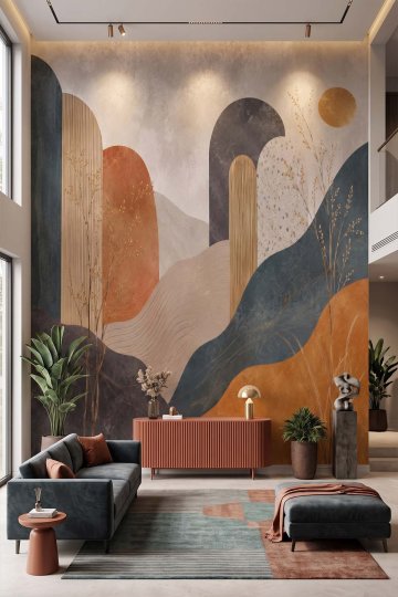 Dreamwall Soyut Geometrik Kemerli Soft Desenli Tek Parça Tekstil Duvar Kağıdı  küçük görsel 3