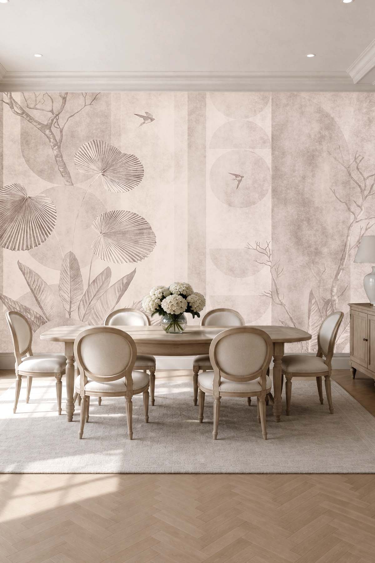 Dreamwall Soyut Geometrik Yaprak ve Kırlangıç Desenli Tek Parça Tekstil Duvar Kağıdı  görsel 1