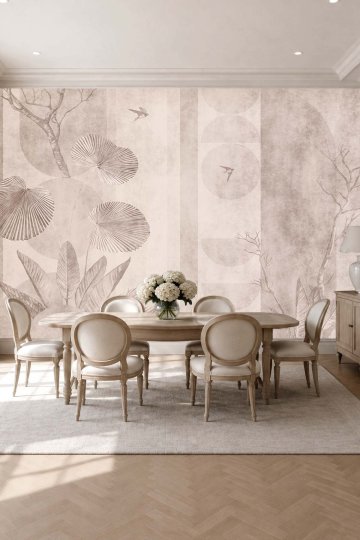 Dreamwall Soyut Geometrik Yaprak ve Kırlangıç Desenli Tek Parça Tekstil Duvar Kağıdı 