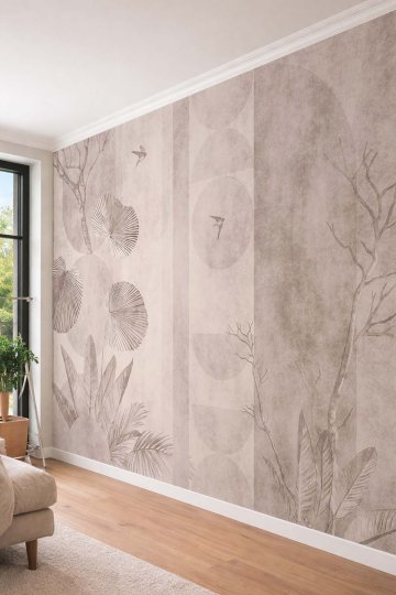 Dreamwall Soyut Geometrik Yaprak ve Kırlangıç Desenli Tek Parça Tekstil Duvar Kağıdı  küçük görsel 2