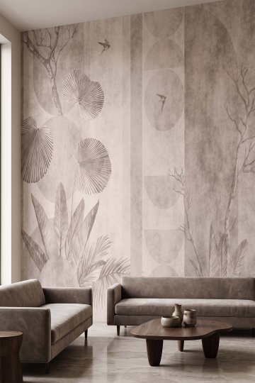 Dreamwall Soyut Geometrik Yaprak ve Kırlangıç Desenli Tek Parça Tekstil Duvar Kağıdı  küçük görsel 3