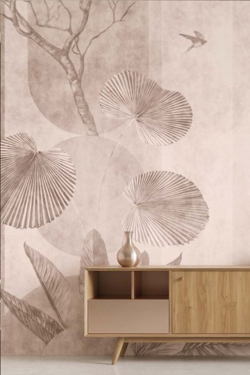 Dreamwall Soyut Geometrik Yaprak ve Kırlangıç Desenli Tek Parça Tekstil Duvar Kağıdı  küçük görsel 4