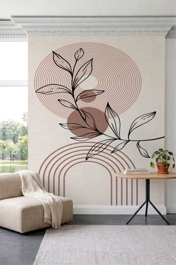 Dreamwall Soyut Kemer Çizgileri ve Yaprak Motifli Tek Parça Tekstil Duvar Kağıdı küçük görsel 1