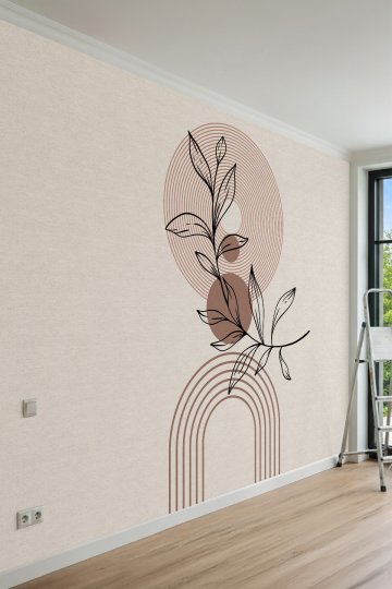 Dreamwall Soyut Kemer Çizgileri ve Yaprak Motifli Tek Parça Tekstil Duvar Kağıdı küçük görsel 2