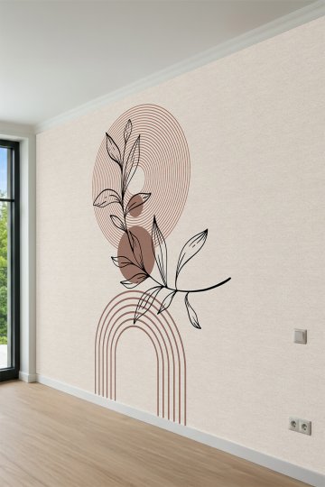 Dreamwall Soyut Kemer Çizgileri ve Yaprak Motifli Tek Parça Tekstil Duvar Kağıdı küçük görsel 3