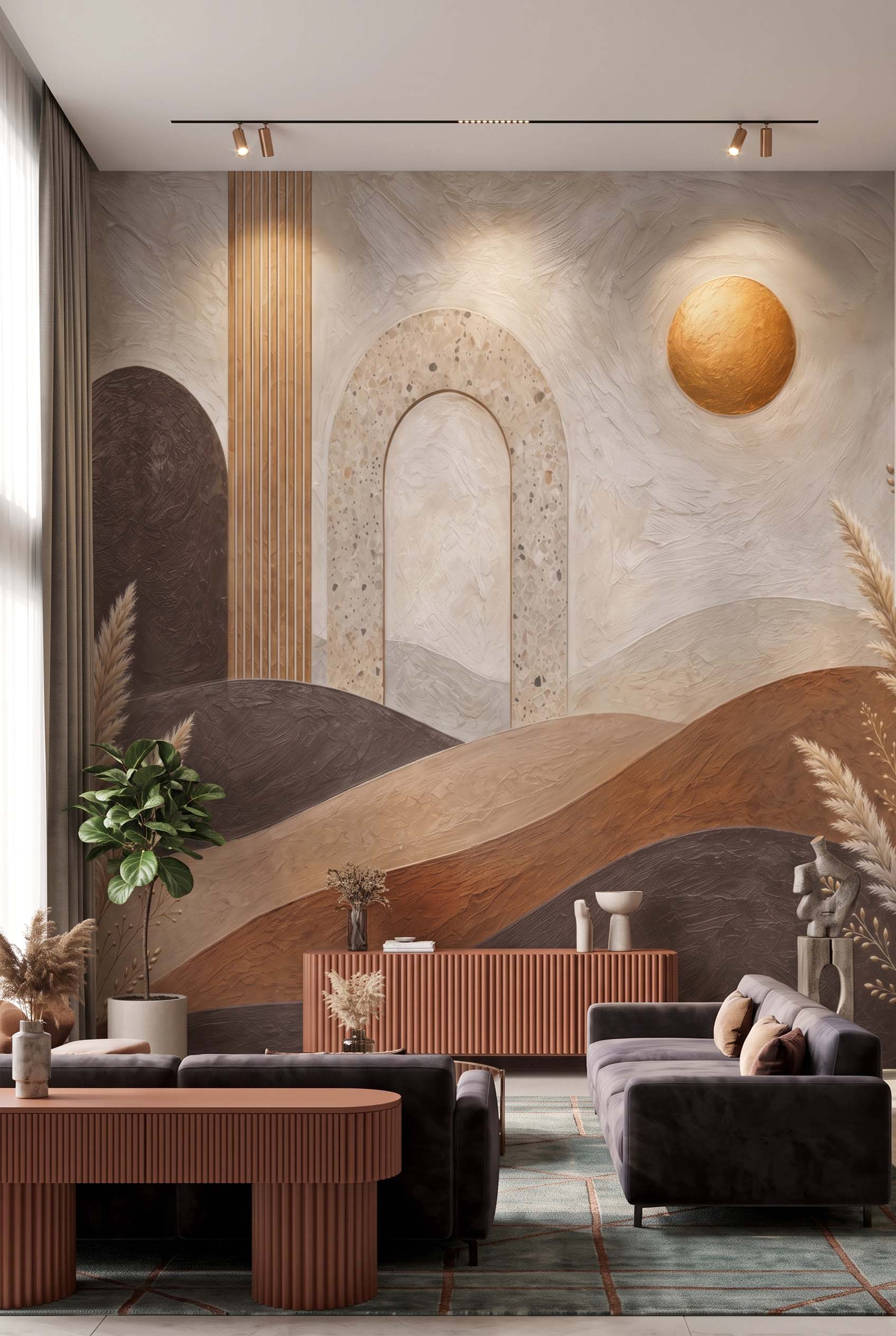 Dreamwall Soyut Kemerli Pampaslı Desenli Tek Parça Tekstil Duvar Kağıdı  görsel 1