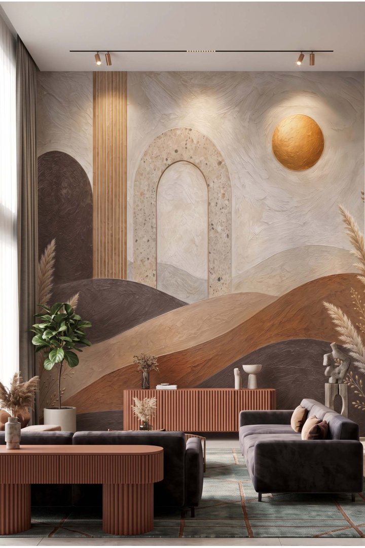 Dreamwall Soyut Kemerli Pampaslı Desenli Tek Parça Tekstil Duvar Kağıdı 