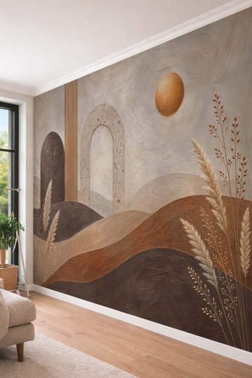 Dreamwall Soyut Kemerli Pampaslı Desenli Tek Parça Tekstil Duvar Kağıdı  küçük görsel 2