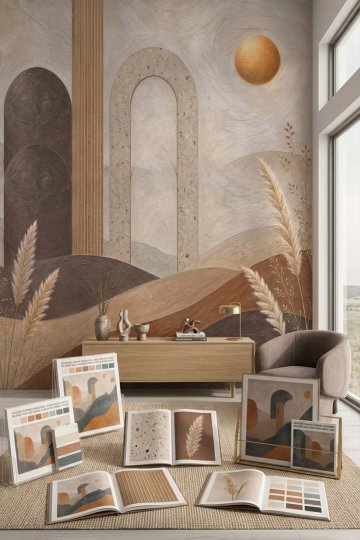 Dreamwall Soyut Kemerli Pampaslı Desenli Tek Parça Tekstil Duvar Kağıdı  küçük görsel 3