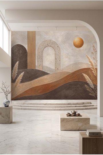 Dreamwall Soyut Kemerli Pampaslı Desenli Tek Parça Tekstil Duvar Kağıdı  küçük görsel 4