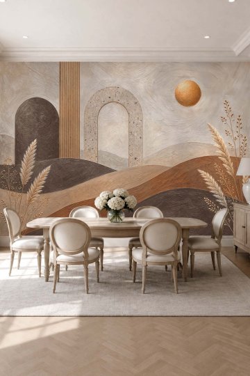 Dreamwall Soyut Kemerli Pampaslı Desenli Tek Parça Tekstil Duvar Kağıdı  küçük görsel 5