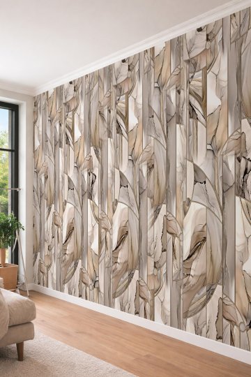 Dreamwall Soyut Mermer Geçişli ve Geometrik Hatlı Modern Tasarım Tek Parça Tekstil Duvar Kağıdı küçük görsel 3