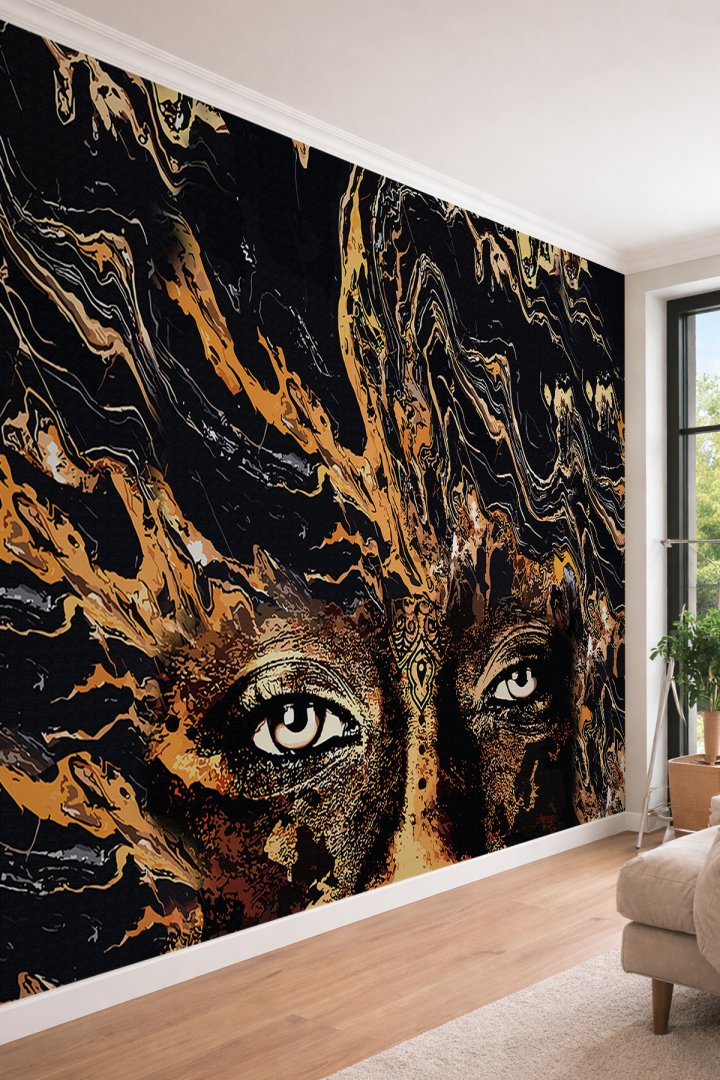 Dreamwall Soyut Portre Temalı Akışkan Sanat Detaylı Tek Parça Tekstil Duvar Kağıdı