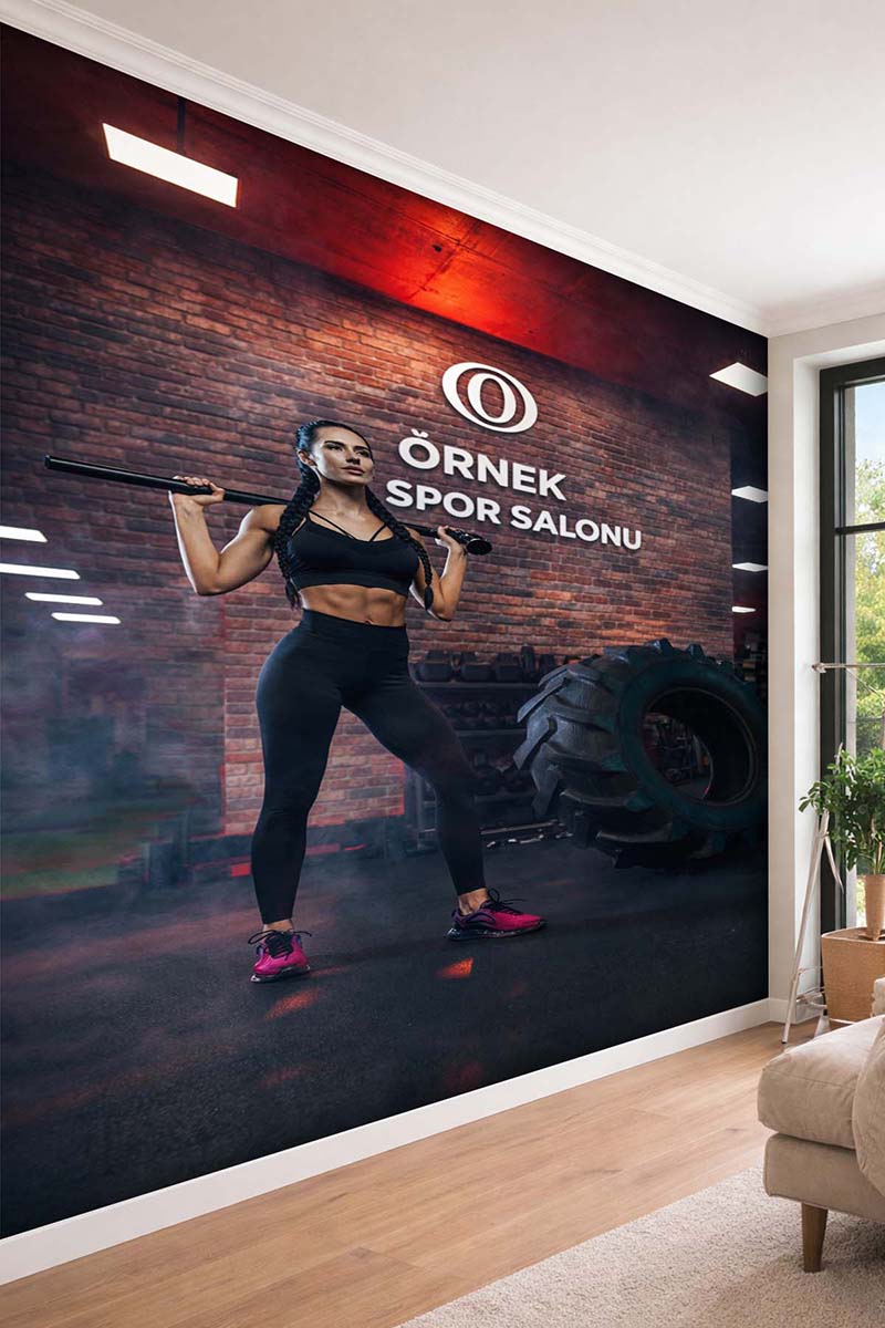 Dreamwall Spor Salonlarına Özel Logo Baskılı Tek Parça Tekstil Duvar Kağıdı görsel 1