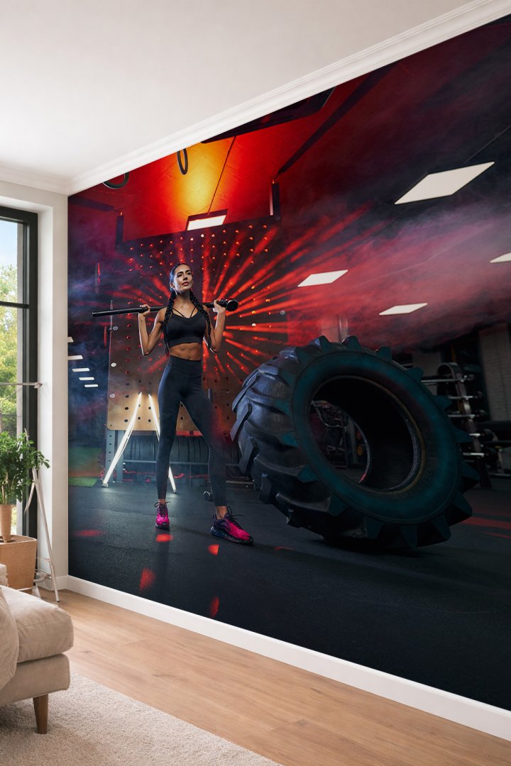 Dreamwall Spor ve Fitness Temalı Motivasyonel Işık Efektli Tek Parça Tekstil Duvar Kağıdı