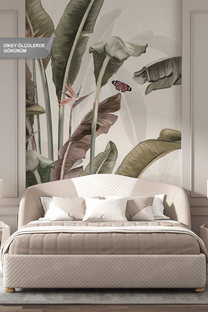 Dreamwall Starliçe ve Tropikal Yaprak Desenli Tek Parça Tekstil Duvar Kağıdı