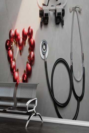 Dreamwall Stetoskop ve Kalp Temalı Klinik ve Hastane Tekstil Duvar Kağıdı küçük görsel 2