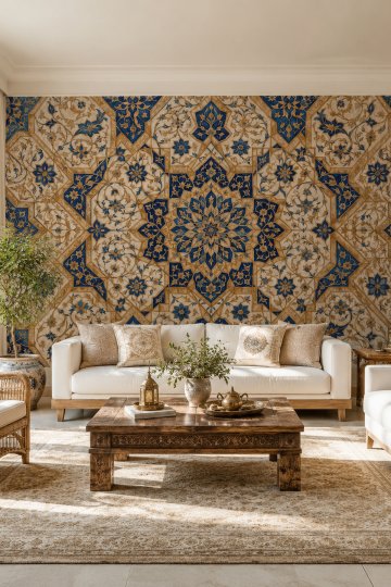 Dreamwall Sultanın Bahçesi Çini Temalı Tek Parça Tekstil Duvar Kağıdı