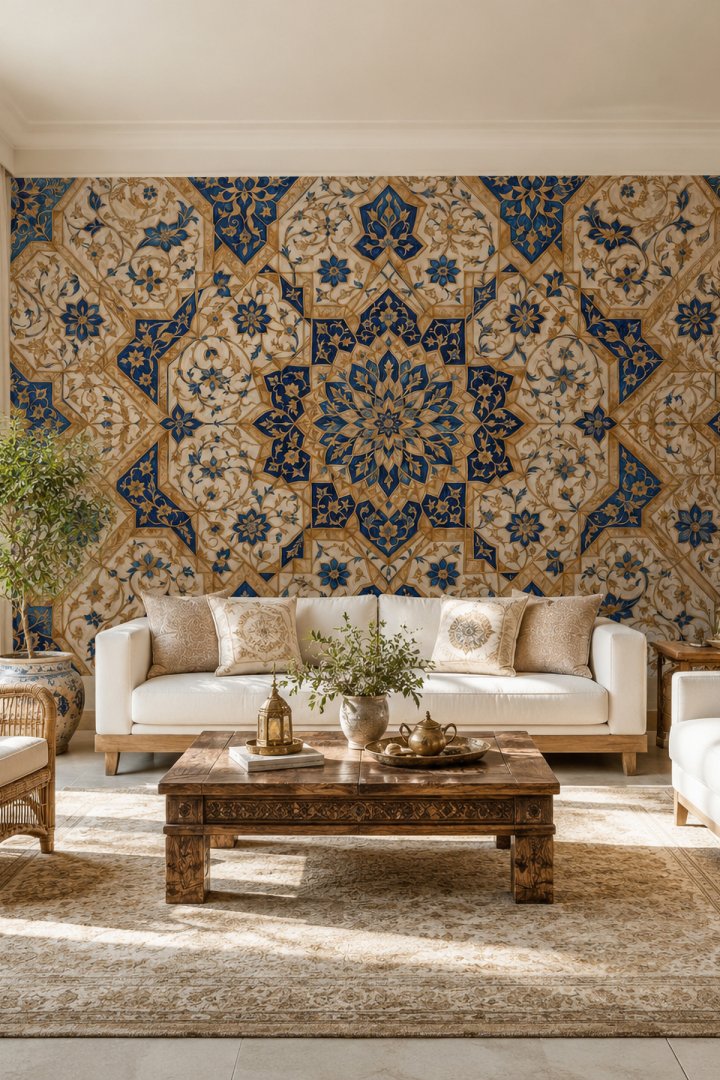 Dreamwall Sultanın Bahçesi Çini Temalı Tek Parça Tekstil Duvar Kağıdı