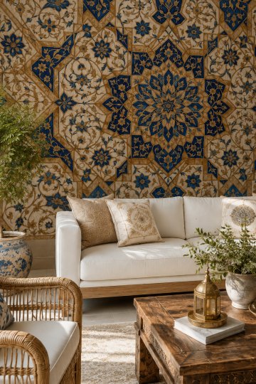 Dreamwall Sultanın Bahçesi Çini Temalı Tek Parça Tekstil Duvar Kağıdı küçük görsel 2