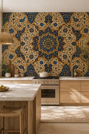 Dreamwall Sultanın Bahçesi Çini Temalı Tek Parça Tekstil Duvar Kağıdı küçük görsel 4