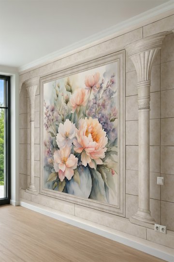 Dreamwall Sulu Boya Pastel Çiçek Desenli Sütun Görünümlü Tek Parça Tekstil Duvar Kağıdı küçük görsel 3