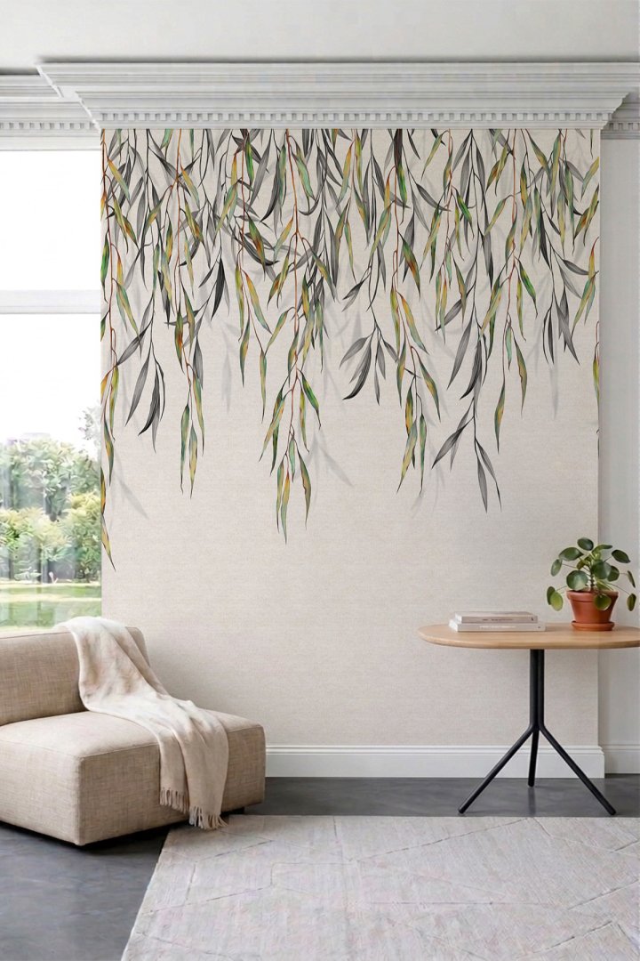 Dreamwall Suluboya Okaliptüs Dal Desenli Tek Parça Tekstil Duvar Kağıdı