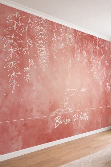 Dreamwall Suluboya Zemin Sarkan Çiçekli Pilates Temalı Özelleştirilebilir Tekstil Duvar Kağıdı küçük görsel 2