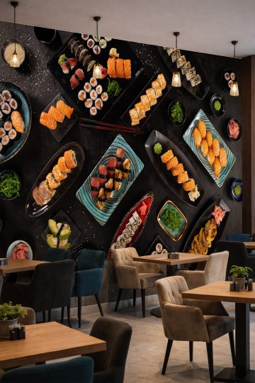 Dreamwall Suşi Sunumu Temalı Mutfak ve Restoran İçin Tek Parça Tekstil Duvar Kağıdı