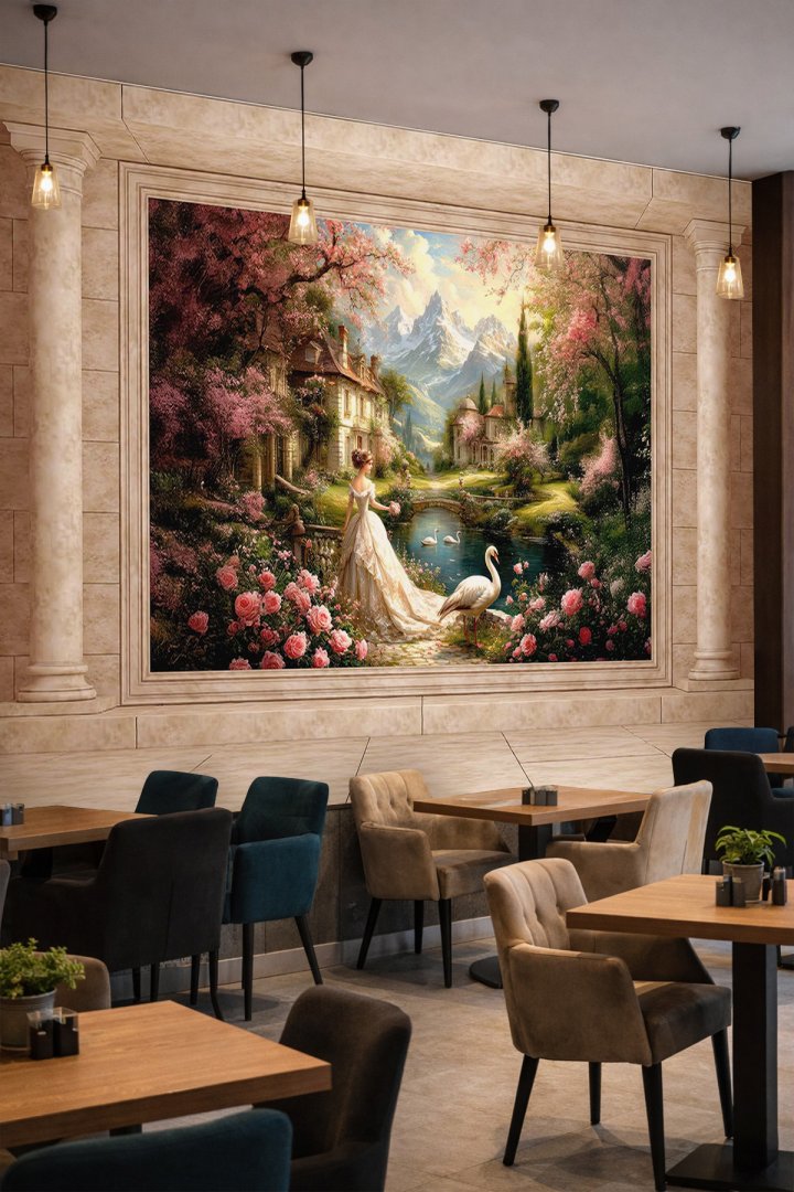 Dreamwall Sütunlu Royal Garden Desenli Tek Parça Tekstil Duvar Kağıdı