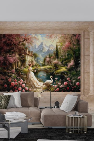 Dreamwall Sütunlu Royal Garden Desenli Tek Parça Tekstil Duvar Kağıdı küçük görsel 3