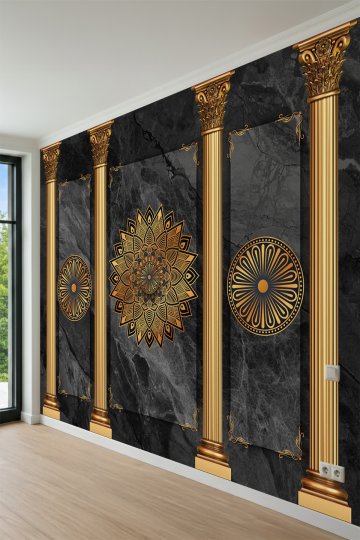Dreamwall Sütunlu ve Mandala Motifli Saray Konsepti Desenli Tek Parça Tekstil Duvar Kağıdı