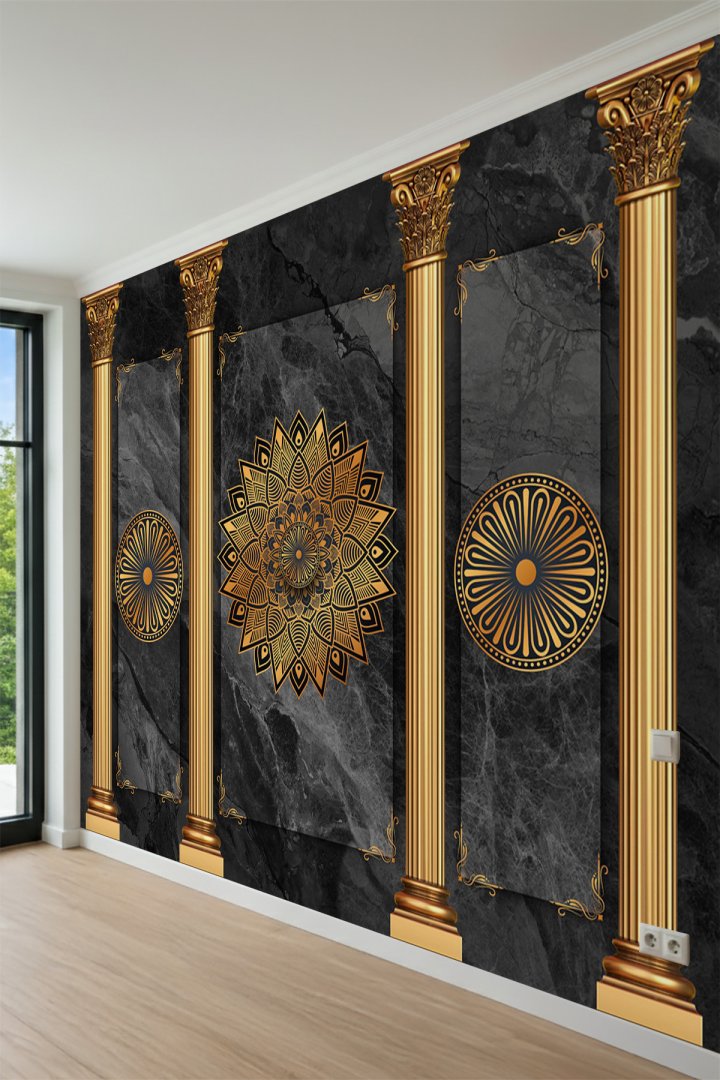 Dreamwall Sütunlu ve Mandala Motifli Saray Konsepti Desenli Tek Parça Tekstil Duvar Kağıdı